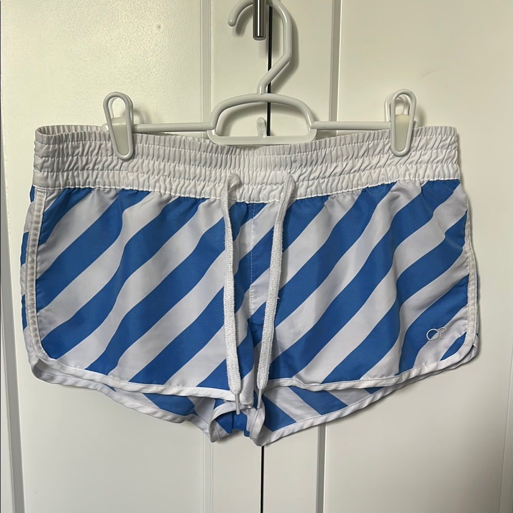 OP Blue and White Ladies Striped Swim Board Shorts
